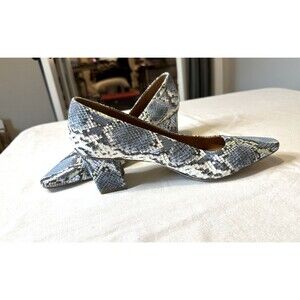 Sarto Blue Snake Print Pointed Toe Block Heel Pumps